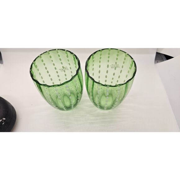 Zafferano Perle Art Glass Beverage Glass Tumbler British Green signed‎ Set of 2 - Picture 3 of 8